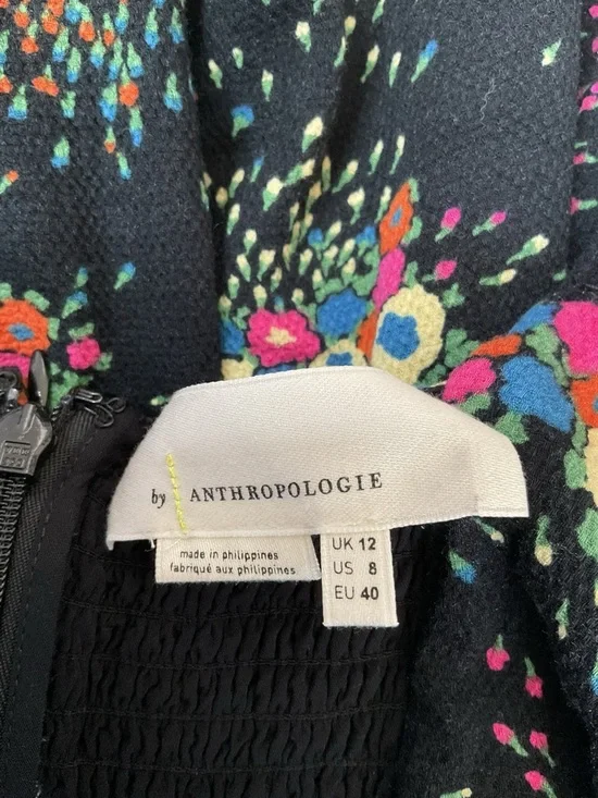 Anthropologie Floral Dress Puff Sleeve Black Mini Fit Flare Size 8 - Picture 11 of 11
